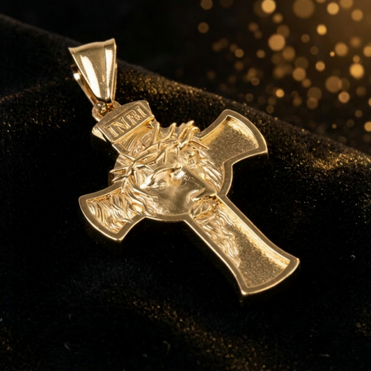 Dije Cruz Rostro - Oro Laminado 18k